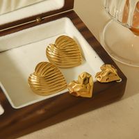 1 Pair IG Style Basic Classic Style Heart Shape Spiral Stripe Polishing Plating 304 Stainless Steel 18K Gold Plated Ear Studs main image 5