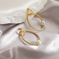1 Pair Basic Simple Style Classic Style Circle Plating 304 Stainless Steel Artificial Pearl 18K Gold Plated Hoop Earrings main image 4