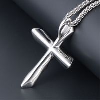 Personality Texture Cross Men's Necklace Stainless Steel Fashion Trend Pendant Birthday Gift Jewelry main image 4