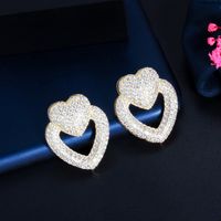 1 Piece Lady Classic Style Heart Shape Inlay Copper Zircon Ear Studs main image 7