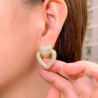 1 Piece Lady Classic Style Heart Shape Inlay Copper Zircon Ear Studs main image 10