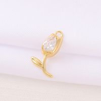 1 Pièce 17*9mm Le Cuivre Zircon Plaqué Or 18K Rose Fleur Brillant Pendentif main image 3