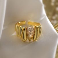 Copper 18K Gold Plated Retro Punk Simple Style Plating Inlay Geometric Zircon Open Rings main image 7
