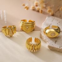 Copper 18K Gold Plated Retro Punk Simple Style Plating Inlay Geometric Zircon Open Rings main image 1