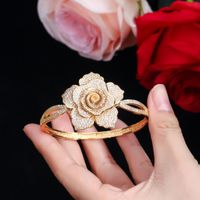 Copper 14K Gold Plated White Gold Plated Rhodium Plated Sweet Simple Style Inlay Rose Zircon Jewelry Set main image 10