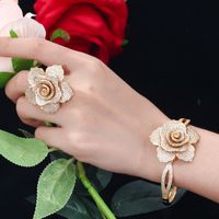 Copper 14K Gold Plated White Gold Plated Rhodium Plated Sweet Simple Style Inlay Rose Zircon Jewelry Set main image 6