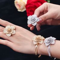 Copper 14K Gold Plated White Gold Plated Rhodium Plated Sweet Simple Style Inlay Rose Zircon Jewelry Set main image 3