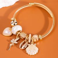 Wholesale Jewelry Simple Style Heart Shape Alloy Pearl Inlay Bangle main image 4