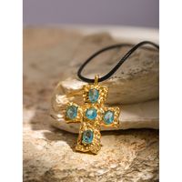 316 Stainless Steel  18K Gold Plated IG Style Modern Style Classic Style Inlay Cross Rhinestones Pendant Necklace main image 4