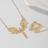 Copper 18K Gold Plated IG Style Shiny Inlay Wings Zircon Jewelry Set main image 3