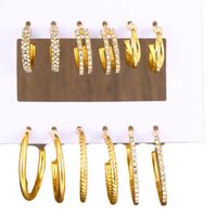 1 Set IG Style Lady Classic Style Round Inlay Alloy Rhinestones Hoop Earrings main image 7