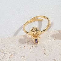 Copper Gold Plated Vintage Style Simple Style Commute Plating Inlay Solid Color Zircon Open Rings sku image 3