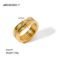 IG Style Simple Style Classic Style Waves Lines 304 Stainless Steel 18K Gold Plated Rhinestones Rings In Bulk sku image 1