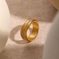 IG Style Simple Style Classic Style Waves Lines 304 Stainless Steel 18K Gold Plated Rhinestones Rings In Bulk main image 1