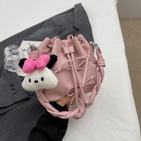 Women's Medium Pu Leather Bow Knot Basic Bucket String Crossbody Bag sku image 4