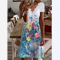 Women's Regular Dress Streetwear V Neck Printing Short Sleeve Flower Knee-Length Holiday Daily main image 6