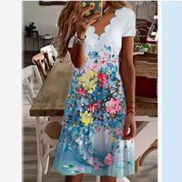 Women's Regular Dress Streetwear V Neck Printing Short Sleeve Flower Knee-Length Holiday Daily main image 4