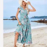 Women's Regular Dress Vacation V Neck Printing Short Sleeve Ditsy Floral Maxi Long Dress Daily Beach main image 4