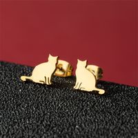 1 Par Lindo Básico Estilo Clásico Perro León Gato Pulido Enchapado Acero Inoxidable 304 Chapados en oro de 18k Pendientes sku image 12