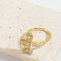 Copper Gold Plated Vintage Style Simple Style Criss Cross Plating Inlay Solid Color Zircon Open Rings sku image 5