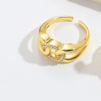 Copper Gold Plated Vintage Style Simple Style Criss Cross Plating Inlay Solid Color Zircon Open Rings sku image 3