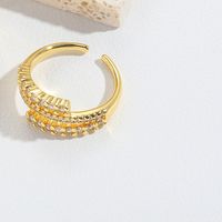 Copper Gold Plated Vintage Style Simple Style Criss Cross Plating Inlay Solid Color Zircon Open Rings sku image 4