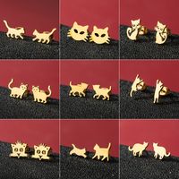 1 Pair Cute Basic Sweet Animal Cat Polishing Plating 304 Stainless Steel 18K Gold Plated Ear Studs main image 1
