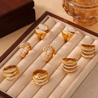 Casual Simple Style Solid Color Titanium Steel 18K Gold Plated Rhinestones Rings In Bulk main image 7