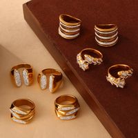 Casual Simple Style Solid Color Titanium Steel 18K Gold Plated Rhinestones Rings In Bulk main image 3