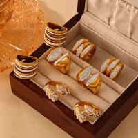 Casual Simple Style Solid Color Titanium Steel 18K Gold Plated Rhinestones Rings In Bulk main image 1