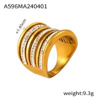 Casual Simple Style Solid Color Titanium Steel 18K Gold Plated Rhinestones Rings In Bulk main image 9