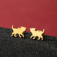 1 Par Lindo Básico Dulce Animal Gato Pulido Enchapado Acero Inoxidable 304 Chapados en oro de 18k Pendientes sku image 22