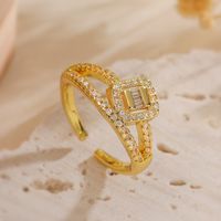 Copper 18K Gold Plated IG Style Retro Exaggerated Plating Inlay Geometric Star Zircon Open Rings sku image 2