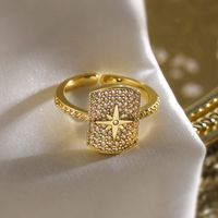 Copper 18K Gold Plated IG Style Retro Exaggerated Plating Inlay Geometric Star Zircon Open Rings main image 7