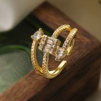 Copper 18K Gold Plated IG Style Retro Exaggerated Plating Inlay Geometric Star Zircon Open Rings main image 6