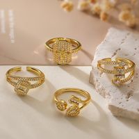 Copper 18K Gold Plated IG Style Retro Exaggerated Plating Inlay Geometric Star Zircon Open Rings main image 1