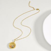 304 Stainless Steel 18K Gold Plated Simple Style Zircon Human Round Pendant Necklace main image 5