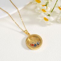 304 Stainless Steel 18K Gold Plated Simple Style Zircon Human Round Pendant Necklace main image 3