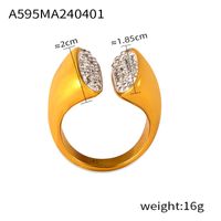 Casual Simple Style Solid Color Titanium Steel 18K Gold Plated Rhinestones Rings In Bulk sku image 1