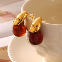 1 Pair Elegant Retro Letter Water Droplets Plating Inlay Carving Resin Brass Resin 18K Gold Plated Ear Studs main image 9