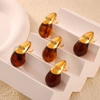 1 Pair Elegant Retro Letter Water Droplets Plating Inlay Carving Resin Brass Resin 18K Gold Plated Ear Studs main image 4