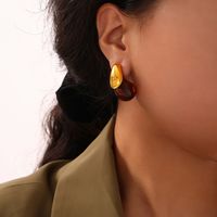 1 Pair Elegant Retro Letter Water Droplets Plating Inlay Carving Resin Brass Resin 18K Gold Plated Ear Studs main image 7