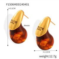 1 Pair Elegant Retro Letter Water Droplets Plating Inlay Carving Resin Brass Resin 18K Gold Plated Ear Studs main image 2