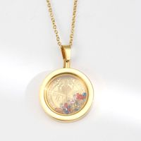304 Stainless Steel 18K Gold Plated Simple Style Zircon Human Round Pendant Necklace sku image 1