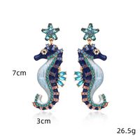 1 Paar Cartoon-Stil Süß Hippocampus Emaille Zinklegierung Strasssteine Tropfenohrringe main image 2