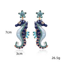 1 Pair Cartoon Style Cute Hippocampus Enamel Zinc Alloy Rhinestones Drop Earrings main image 2