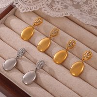 1 Pair Casual Simple Style Round Oval Plating Inlay Titanium Steel Rhinestones 18K Gold Plated Drop Earrings main image 1