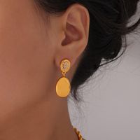 1 Pair Casual Simple Style Round Oval Plating Inlay Titanium Steel Rhinestones 18K Gold Plated Drop Earrings main image 6