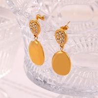 1 Pair Casual Simple Style Round Oval Plating Inlay Titanium Steel Rhinestones 18K Gold Plated Drop Earrings main image 8