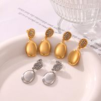 1 Pair Casual Simple Style Round Oval Plating Inlay Titanium Steel Rhinestones 18K Gold Plated Drop Earrings main image 3
